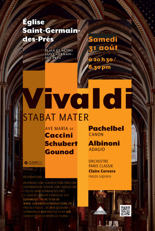VIVALDI / Stabat Mater, AVE MARIA de CACCINI / GOUNOD / SCHUBERT, PACHELBEL / Canon, ALBINONI / adagio (Eglise Saint Germain des prés)